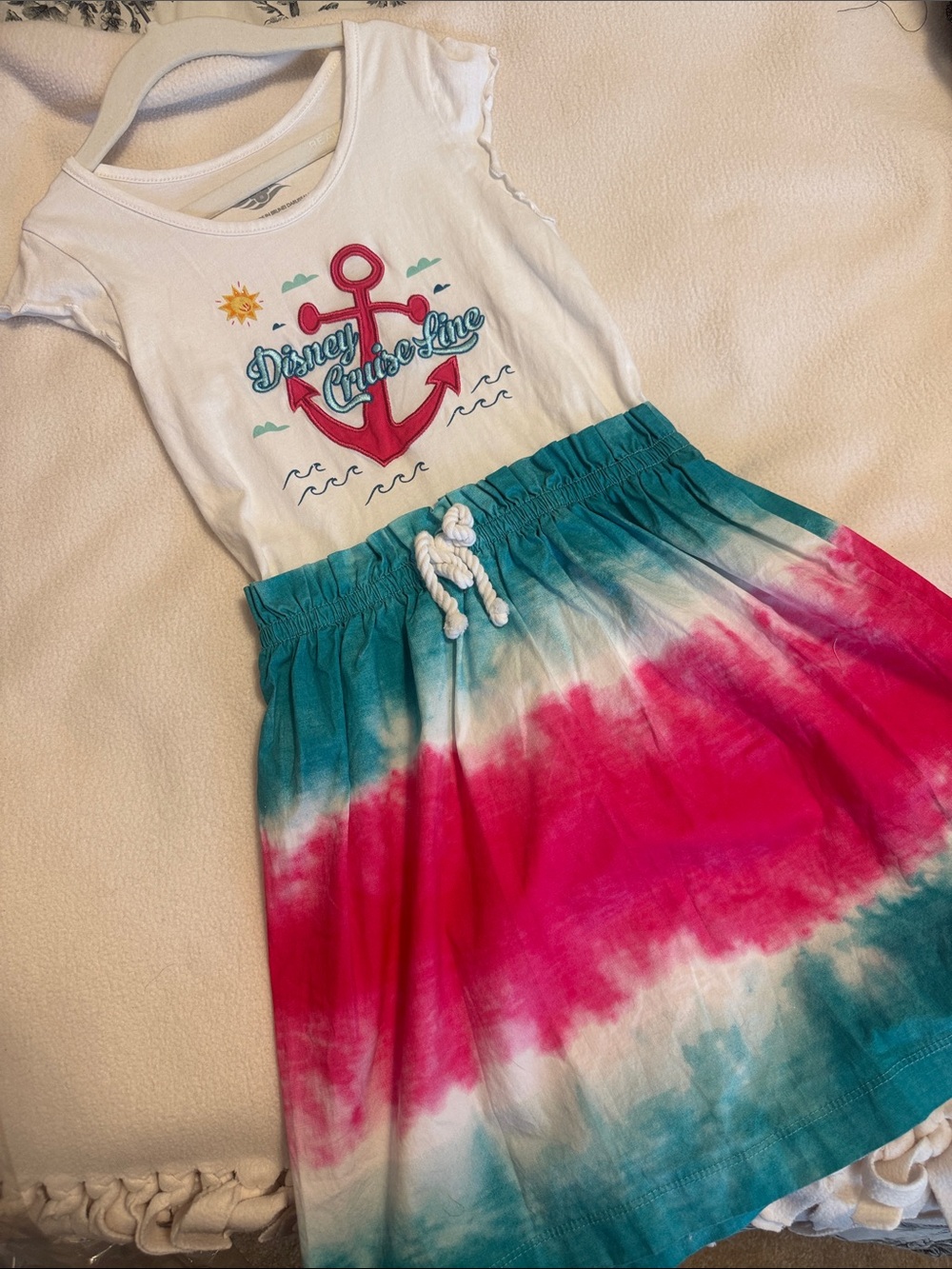 Disney Tie-Dye Skirt Set - White Top with Pink & Teal Skirt